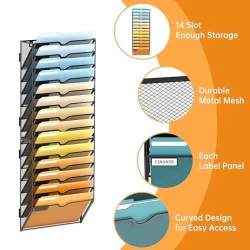SUPEASY 14-Tier Wall File Organizer Mesh Office Mail Holder, Hanging Wall Organizer Magazine Rack for Office Black