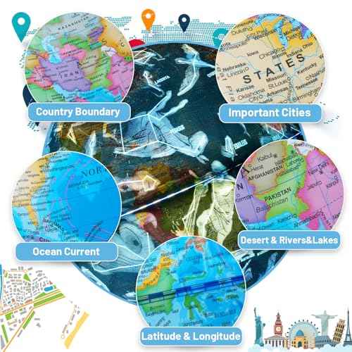 9" Illuminated Globes, 88 Constellations Map & Built-in LED Light & Learning 3-in-1, USB Charging, None-Slip Stainless Steel Stand for Classroom Education & Bedroom Decor, Inspire Geography Interest