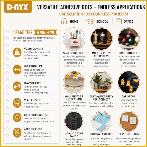 D-NYX 350 Round Double-Sided Adhesive Dots 0.8in & 0.6in, Clear Putty Tape