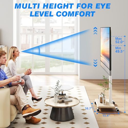 Rfiver White Rolling TV Stand for 32-60 Inch TVs, 88lb Capacity, Wood Base, Swivel 70° — Variation: White Without Shelf