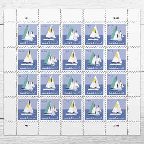 Sailboats Postcard Stamps (2 Sheets (40 Stamps))