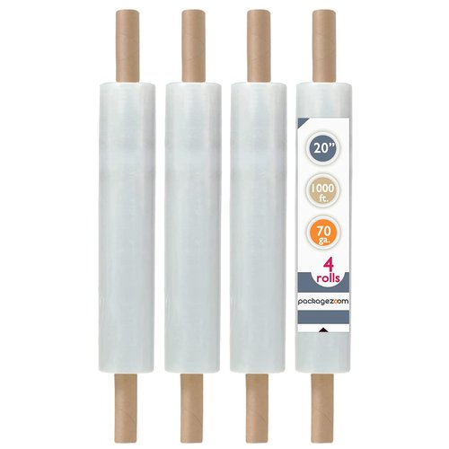 PackageZoom 20 inch x 1000 Feet Stretch Wrap with Handle, Clear Stretch Film, 4 Rolls