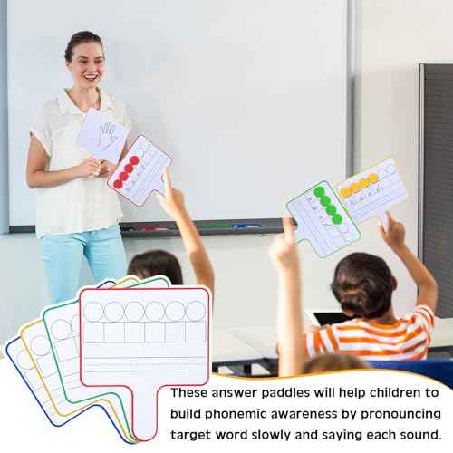 Seajan 12 Pcs Magnetic Paddle Set Education Dry Erase Double Side Handheld Answer Board with Magnetic Counters Discs Phonemic Awareness Phonics Games Toy for Students Kids Teaching (Multicolor)