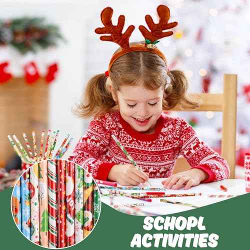 DIYASY 100 Pcs Christmas Pencils for Kids, Holiday Pencils Bulk with Erasers Xmas Wood Pencil Party Favor Supplies Classroom Rewards Prizes Stationery Decorations 10 Styles