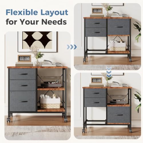 DUMOS 3-Drawer Mobile File Cabinet with Rolling Printer Stand – Grey