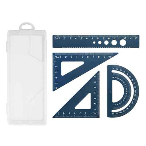 4pcs/Set Aluminium Ruler Set Metal Geometry Maths Drawing Compass Stationery Rulers Mathematical for School (Dark Blue)