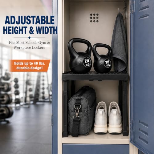 Svartur Adjustable Locker Shelf Organizer Pack of 2 - Black, Expandable & Stackable