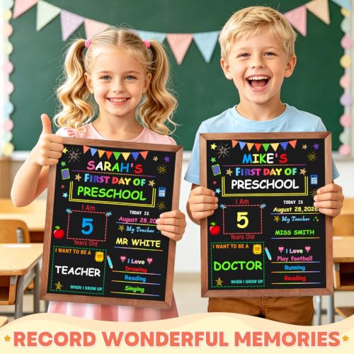 Double-Sided First and Last Day of School Chalkboard with Wooden Frame - Reusable Kids Photo Sign