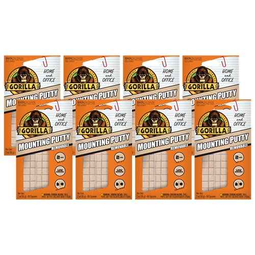 Gorilla Mounting Putty, Natural Tan Color, 84 Pre-Cut Squares (Pack of 8) - Non-Toxic Removable & Repositionable Wall Putty