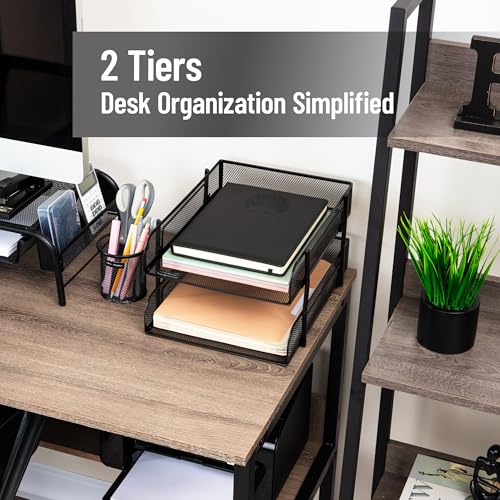 Mind Reader Stackable Paper Tray, Desktop Organizer, File Storage, Office, Metal Mesh, 2 Pcs, Black