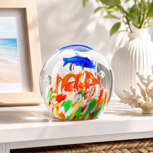H&D Hyaline & Dora 2.3in Sea Glass Decor Gift Yellow Sea Flower Paperweight