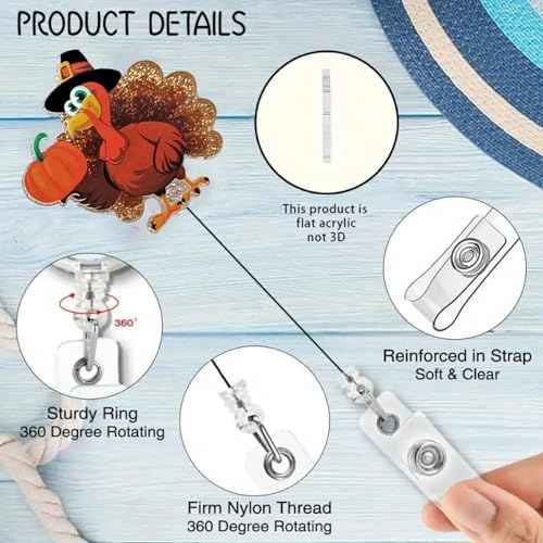 Pumpkin & Alligator Thanksgiving Badge Clip Reels - Retractable Cute Badge Holder for Nurse, Doctor, Hospital Worker ID