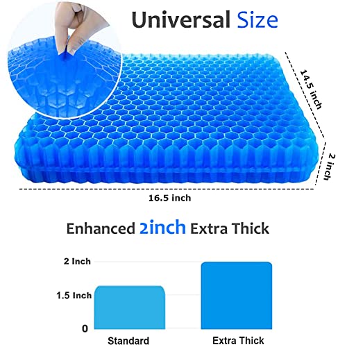 Helishy Gel Seat Cushion 2in Extra Thick 16.5 x 14.5 x 2 Blue for Office Chair Home Car Pain Relief