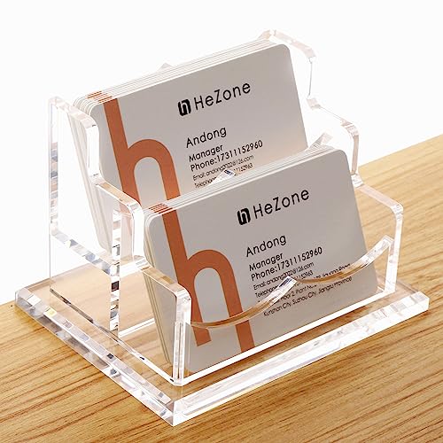 HeZone 2 Slots-H Business Card Holder for Desk, Clear Acrylic, 2-Tier, Organize 100 Cards