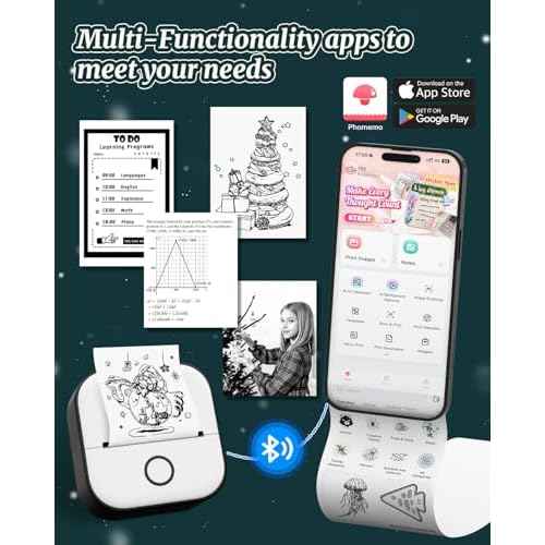 Mini Sticker Printer, T02 Print Pods Mini Printer Thermal Sticker Maker Machine, Bluetooth Inkless Printing, Gifts for Holiday, Memo, Study Notes, Work Plans, Compatible with iOS & Android, Black