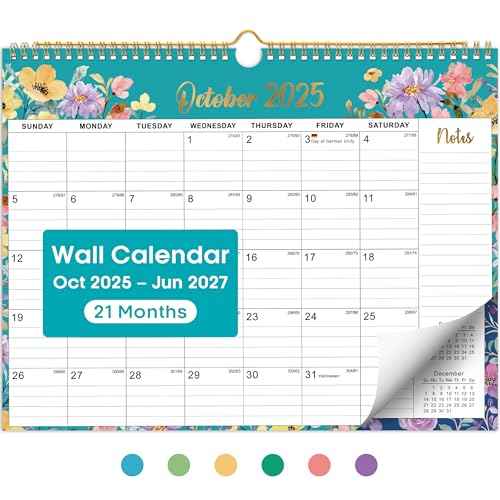 2026 Calendar, Monthly Wall Calendar from October 2025 to June 2027, 11.5" x 14.7", Spiral Binding Hanging Wall Calendar, Perfect for Home or Office,Floral
