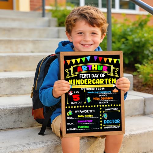First Day of School Sign - Double-Sided Chalkboard for Kids with 6 Chalk Markers, 14x11 Inches