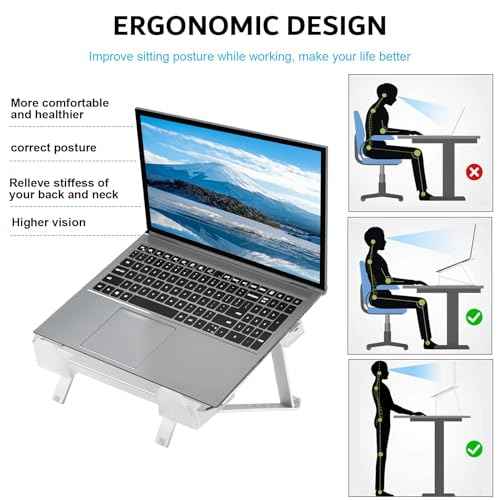 Laptop Cooler LED Light Laptop Stand with fan2 USB Ports, for 14-17inch laptops, Height StandErgonomically Gaming Laptop Cooling pad £¬Silver-3