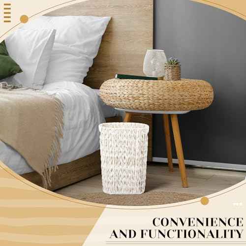 2 Pcs Wicker Trash Can 5 Gallon Waste Basket Bathroom Garbage Can White Narrow Waterproof Wicker Trash Basket for Bedroom Office Bathroom