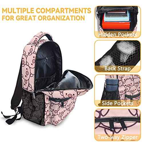 Pig Backpack with Lunch Box and Pencil Case, 16 Inch Cute Pig Bookbag Durable, Lightweight, Large Capacity, Funny Animal Backpack for School Girls Kids Women