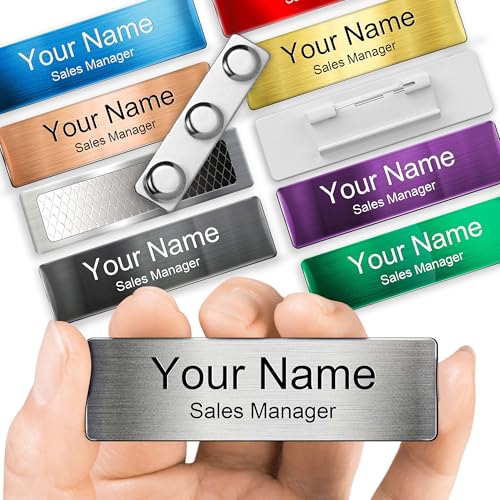 Personalized Engraved Metal Name Badge with Magnetic Backing 2.8x0.8 - No Logo, 3-Line Engraving