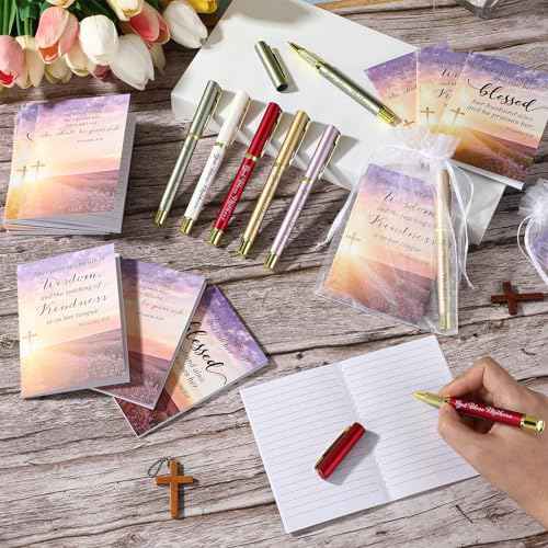 Spakon 50 Sets Mother's Day Church Gifts Bible Verse Notebooks Christian Pens with Organza Bags Religious Mother's Day Gifts for Mom
