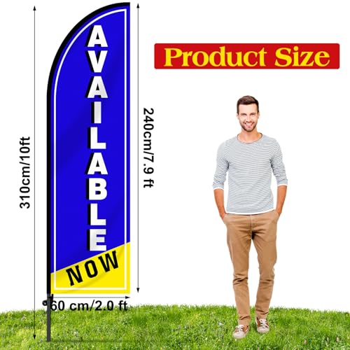 2 Pcs Now Leasing/available 10 ft Swooper Feather Flags Set Advertising Flag Banner with 5 Poles and 1 Stand Swooper Sign Poles Kit Advertising Signs for Retail Stores Business