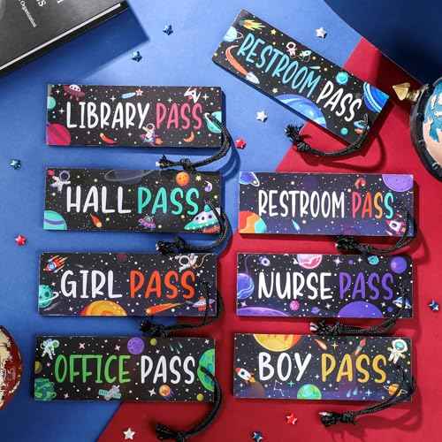 8 Pcs Outer Space Magnetic Hall Pass for Kids Classroom Pass Reusable Girl Office Boy Restroom Library Pass Travel World Spaceship Planet Waterproof Pass for Nursery Kindergarten Decor