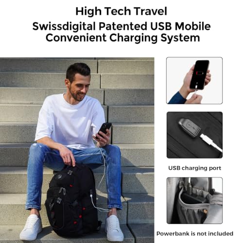 Swissdigital Design Laptop Backpack for Men with USB-C Charging Port - Black / Standard