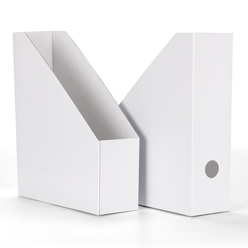 EXYGLO 12 Pack White Magazine File Holder, Cardboard Magazine Rack with Label, Foldable Storage Organizer Box for Book, Documents, 9.9x3.3x12 Inches