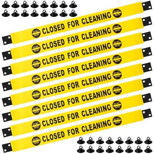 Barydat 8 Pcs Restroom Closed for Cleaning Sign with Magnetic Ends Nylon Bathroom Do Not Enter Magnetic Signs with Suction Cup Hanger Banner for Door