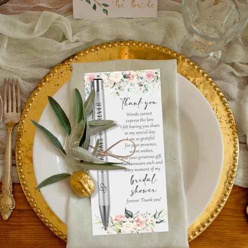 50 Sets Bridal Shower Favors for Guests Wedding Pens Bulk with Thank You Cards Bridal Shower Retractable Ballpoint Pen for Guest Gifts Game Prizes Wedding Souvenirs