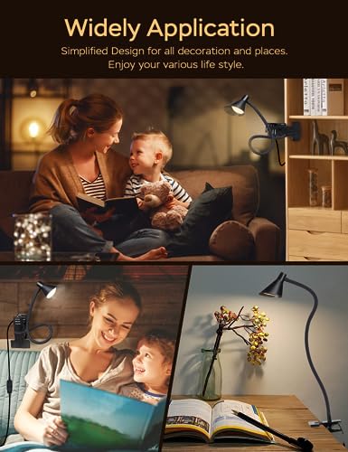 LiFMIRA Clip-On USB Reading Desk Lamp with 3 Color Modes Black