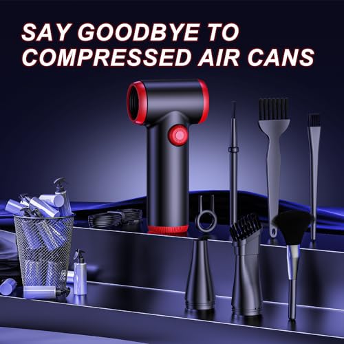 ATEngeus Compressed Air Duster, Stepless Speed Electric Air Duster, 100500RPM Cordless Air Duster with LED Light, Rechargeable Air Blower Replaces Canned Air, Keyboard Cleaner for Laptop, PC