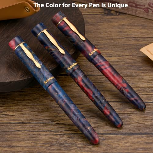 Asvine Stabilized Wood Fountain Pen C2000 Number 8 Fine Nib Large Handcraft Unique Pattern Pen with Converter Pen Box Collection Set- Sunset