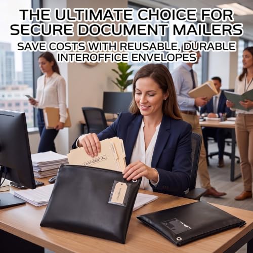 Humyoun 2 Pcs Large Black Leather Mail Zipper Bag 18x14 Inches - Office & Travel