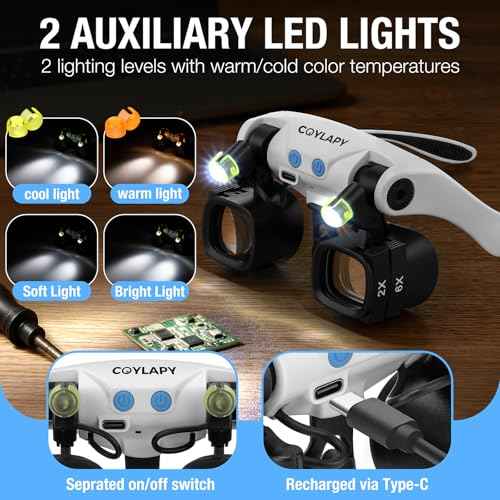 Magnifying Glasses for Close Work, Jewelers Magnifying Glass with Light & 5 Interchangeable Lens Pairs(2X 4X 6X 10x 13x), Headband Loupe Magnifier for Watch Repair,Crafts, w/Storage Case