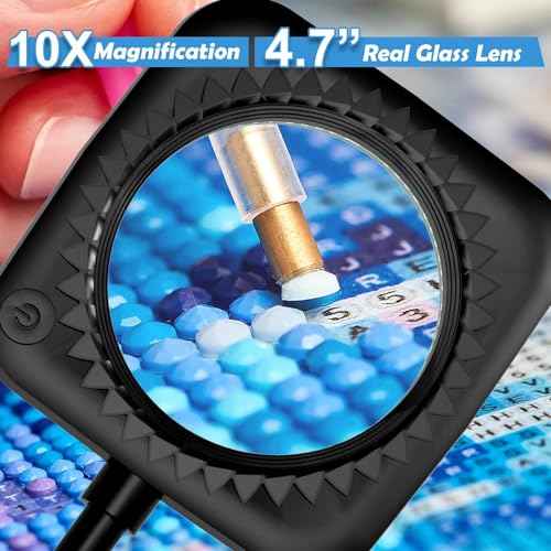 10X Large Floor Magnifying Glass with Light and Stand, 54 LED Flexible Gooseneck Floor Magnifying Lamp, Hands Free Lighted Magnifiers for Close Work, Sewing, Crafts, Hobbies, Puzzle, Painting - Black