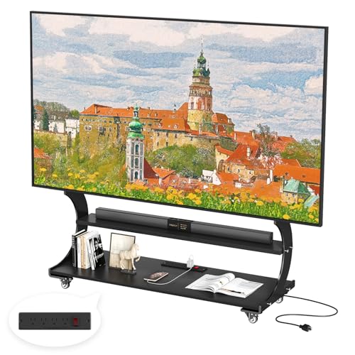 BEISHI Rolling TV Cart Stand for 50-100 Inch TVs – With Outlet, Black