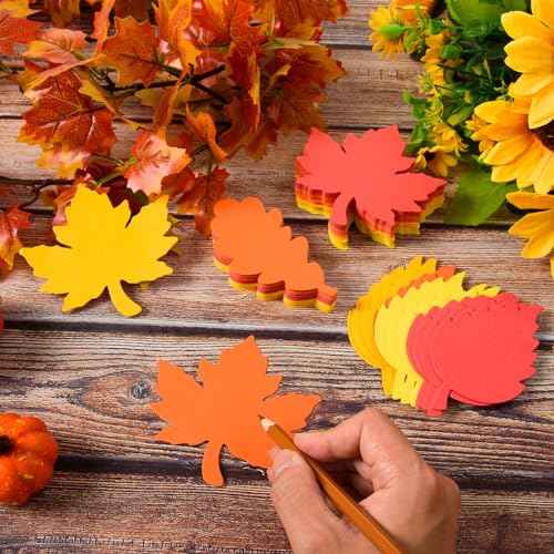 MixTeach 360 Pcs Fall Leaf Paper Cutouts Assorted Orange Leaf Cut Outs 4 Inch Paper Maple Oak Birch Leaves Shape Die Cut for Autumn Thanksgiving Classroom Bulletin Board Craft Party Wall Decoration