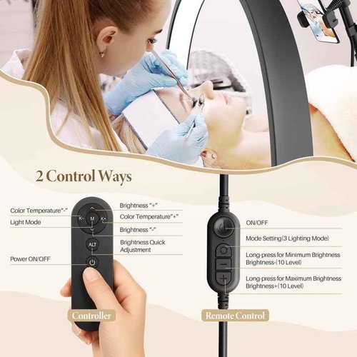 LIONVISON Half Moon Lash Lighting: Foldable Floor LED Lamp for Eyelash - 45W Portable Esthetician Light with Phone Holder for Lash Artist Tech Tattoo Salon