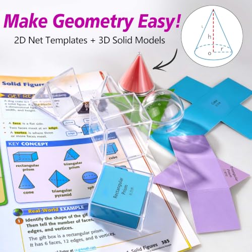 3D Geometric Solids Set with 2D Nets - Math Learning & Teaching Tools