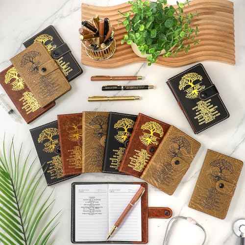 Thenshop 24 Set Christian Gifts Bulk Leather Prayer Journal Church Pastor Man of God Clergy Appreciation Gift Religious Notebook with Bible Verse Pen for Men Women Bible Study Groups (Black Brown)