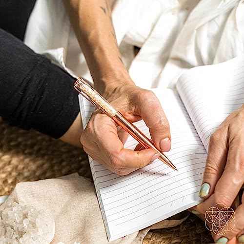 Conscious Items - Crystal Pen Set Citrine Malachite Pyrite Apatite - Rose Gold Pen Set with Crystals - Real Natural Healing Crystal Pens with Crystal - Unlimited Abundance - Manifestation Pen Set