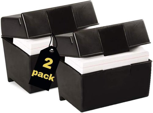1InTheOffice Index Card Box 4x6 Index Card Holder 400 Capacity (2 Pack)