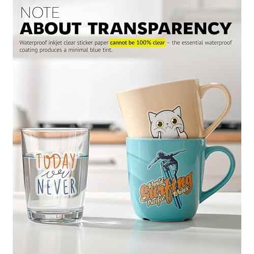 95% Clear Sticker Paper for Inkjet Printer and Laser ? 20 Sheets, 8.5x11 Transparent Sticker Paper, Printable Vinyl, Waterproof Clear Labels for DIY Stickers & Decals