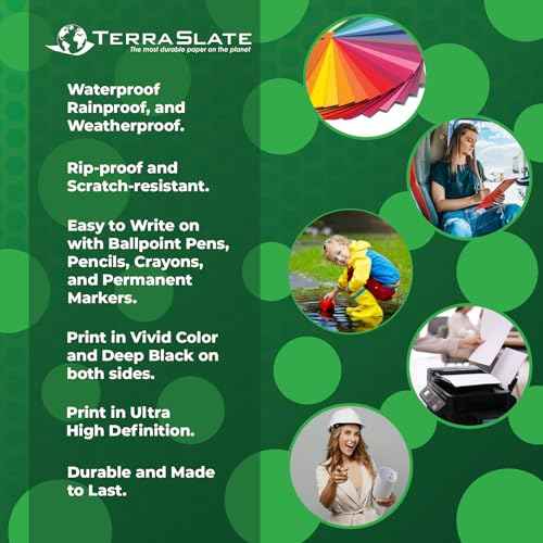TerraSlate Waterproof & Rip-Proof Printer Paper, 10 MIL, A4 210 x 297 mm, White Paper, (25 Sheets)