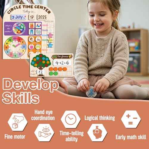 Interactive Calendar for Kids Ages 3-8, Circle Time Learning Center, Wooden Kids Calendar, Teaching Seasons, Years, Months, Days of Week, Language Skills, Preschool & Homeschool Calendars