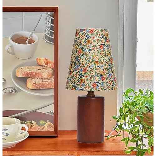 Retro Classic Desk Lamp Bohemian Style, Fabric Lampshade and Wooden Lampholder, Retro Country Style Traditional Bedside Table Lamp, Children's Tenant Hall Office Dormitory Desk