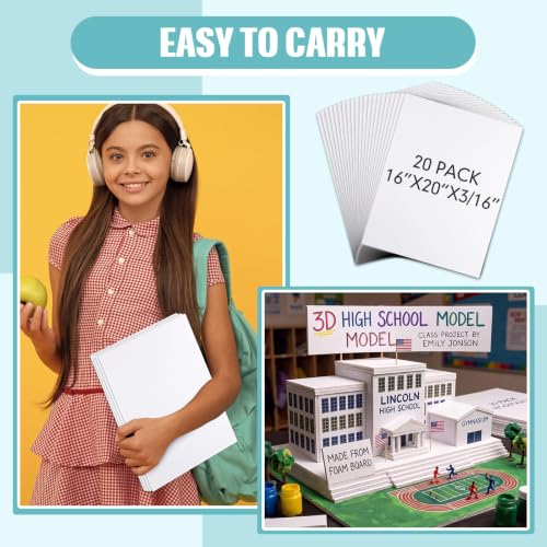 20 Pack White Foam Board 16 x 20 inches for Crafts & Art Projects